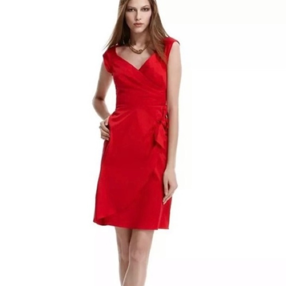 Nanette Lepore Glass Heart Faux Wrap Dress in Rouge Red Sz 0
